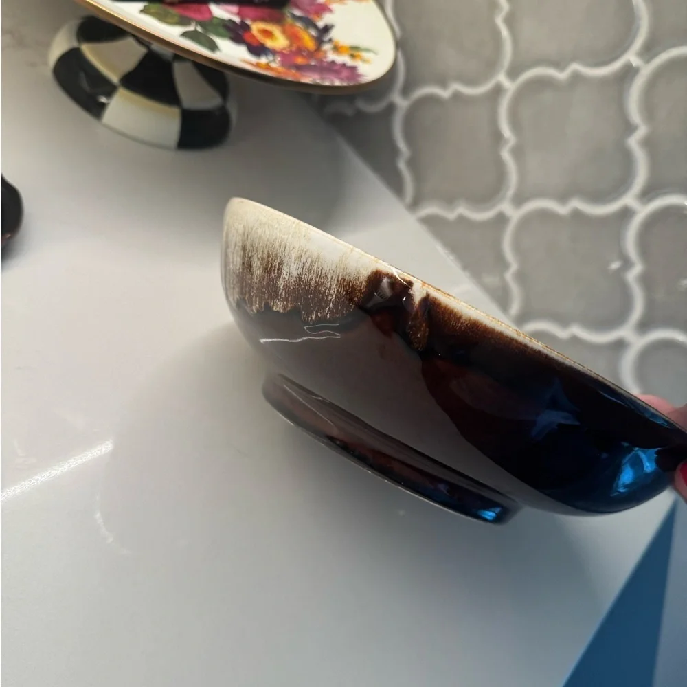 Brown Ceramic Bowl and Butter Dish Set